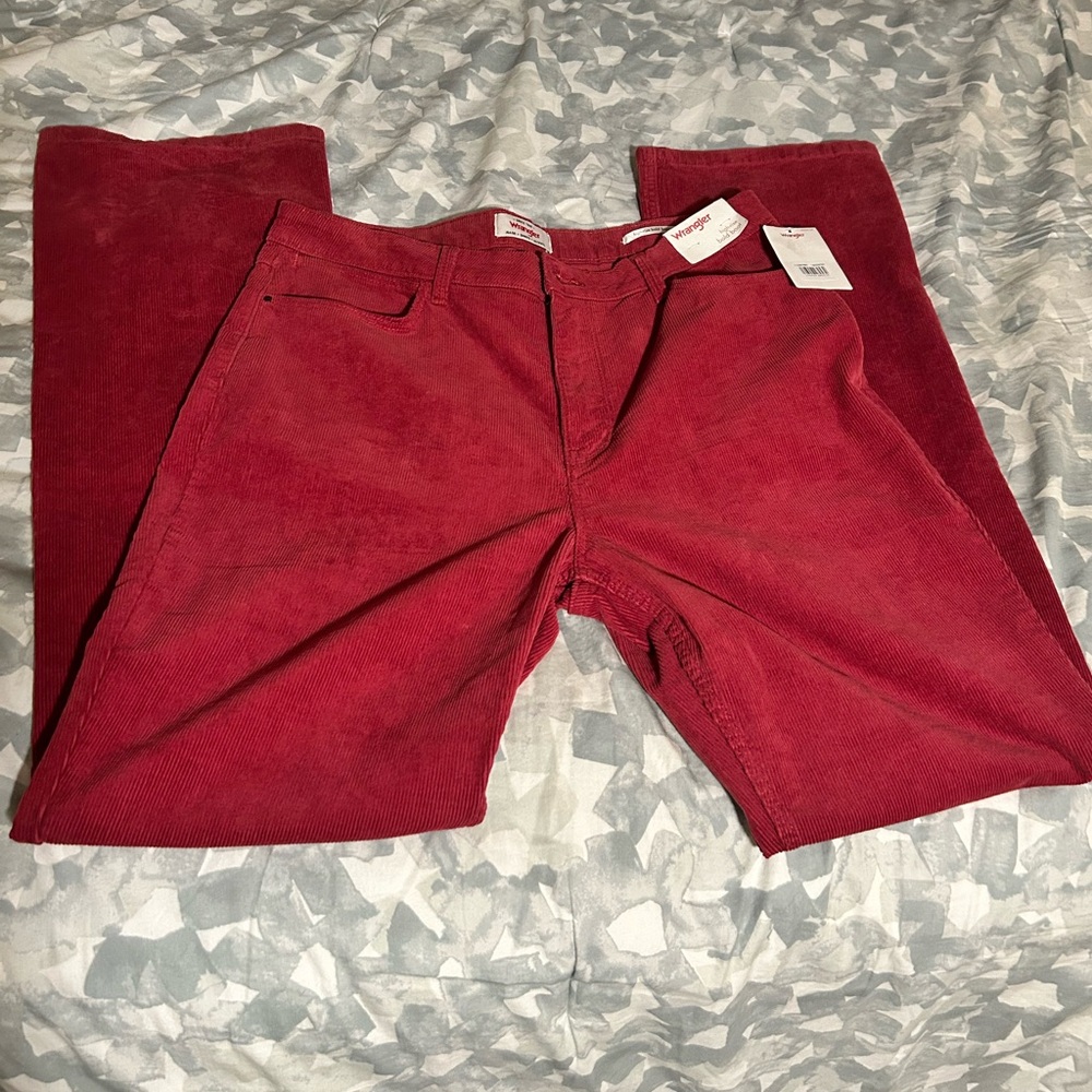 Wrangler Red Corduroy Pants High Rise Bold Bootcut New 16/33x34